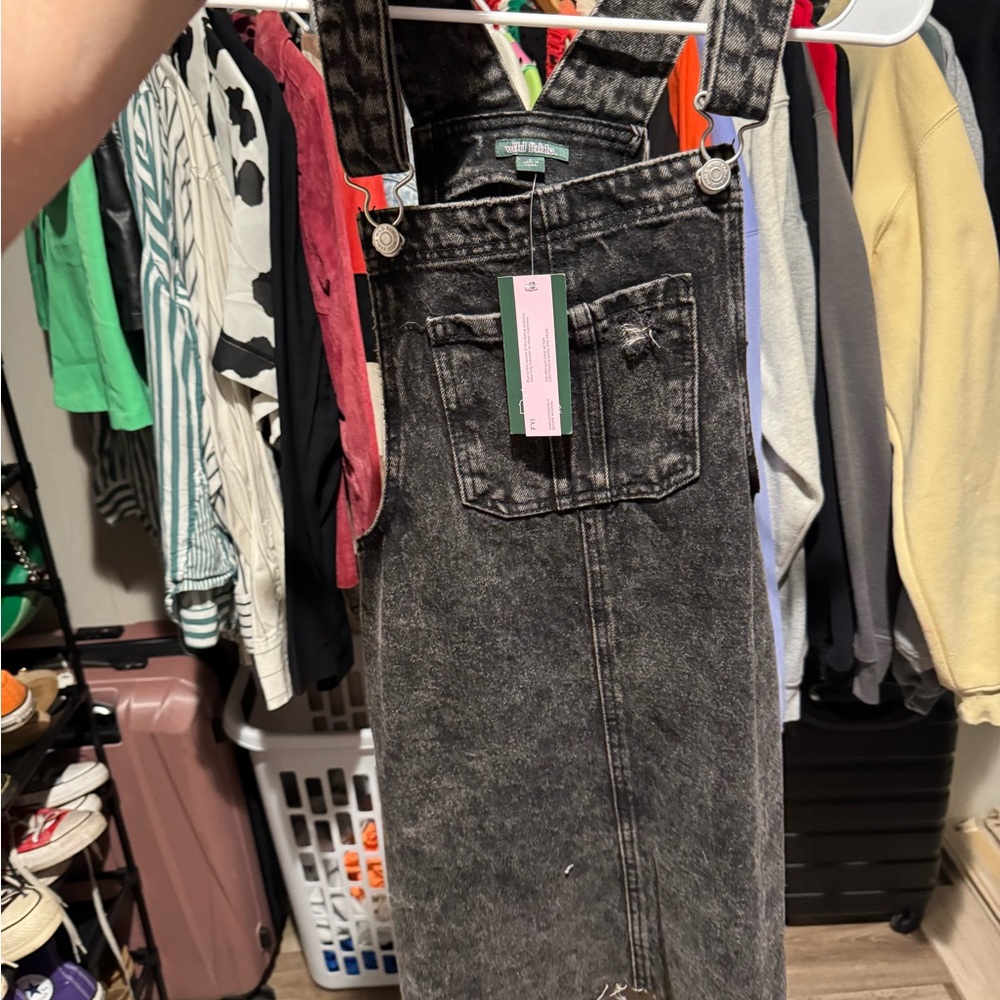Women's Black Denim Overall Dress